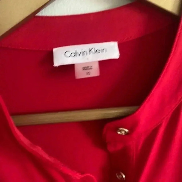 Calvin Klein Red Shirt Dress with Waist Tie - Picture 5 of 13